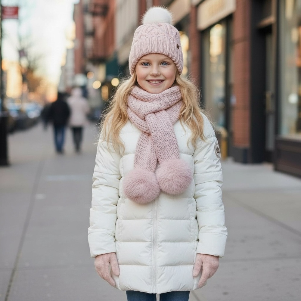 NWT Love 2 Design Girls Cozy Pink Knit Hat, Scarf &‎ Gloves Set